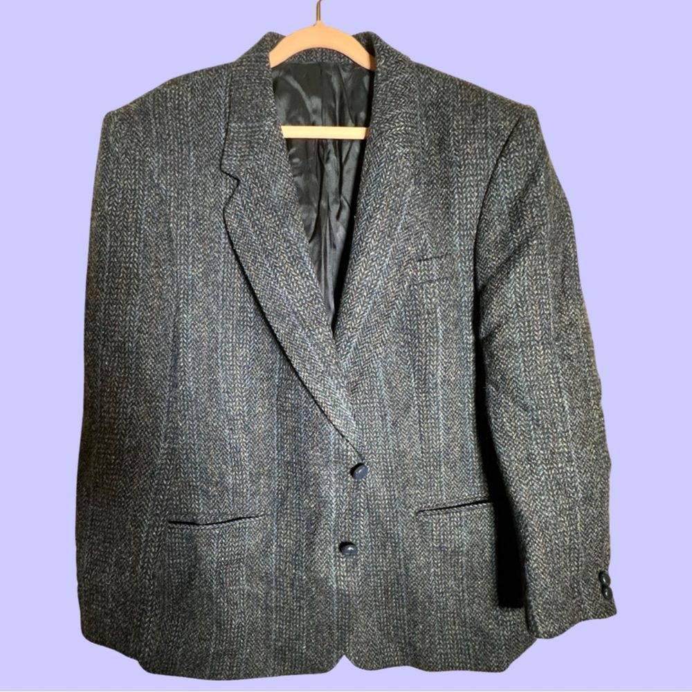 Vintage men’s navy Harris tweed blazer jacket lrg. Vintage Scottish Harris tweed